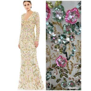 Mac Duggal 5503 Long Sleeves Embellished Floral Sequins Evening Gown Maxi Sz. 12